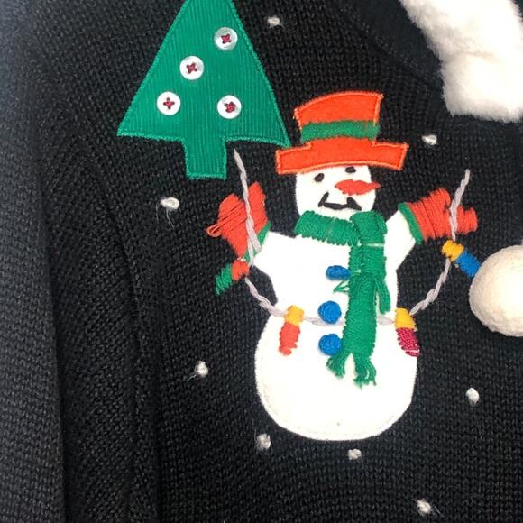 Vintage Knit Hooded Ugly Sweater Christmas Snowman Holiday Size M - Picture 10 of 16
